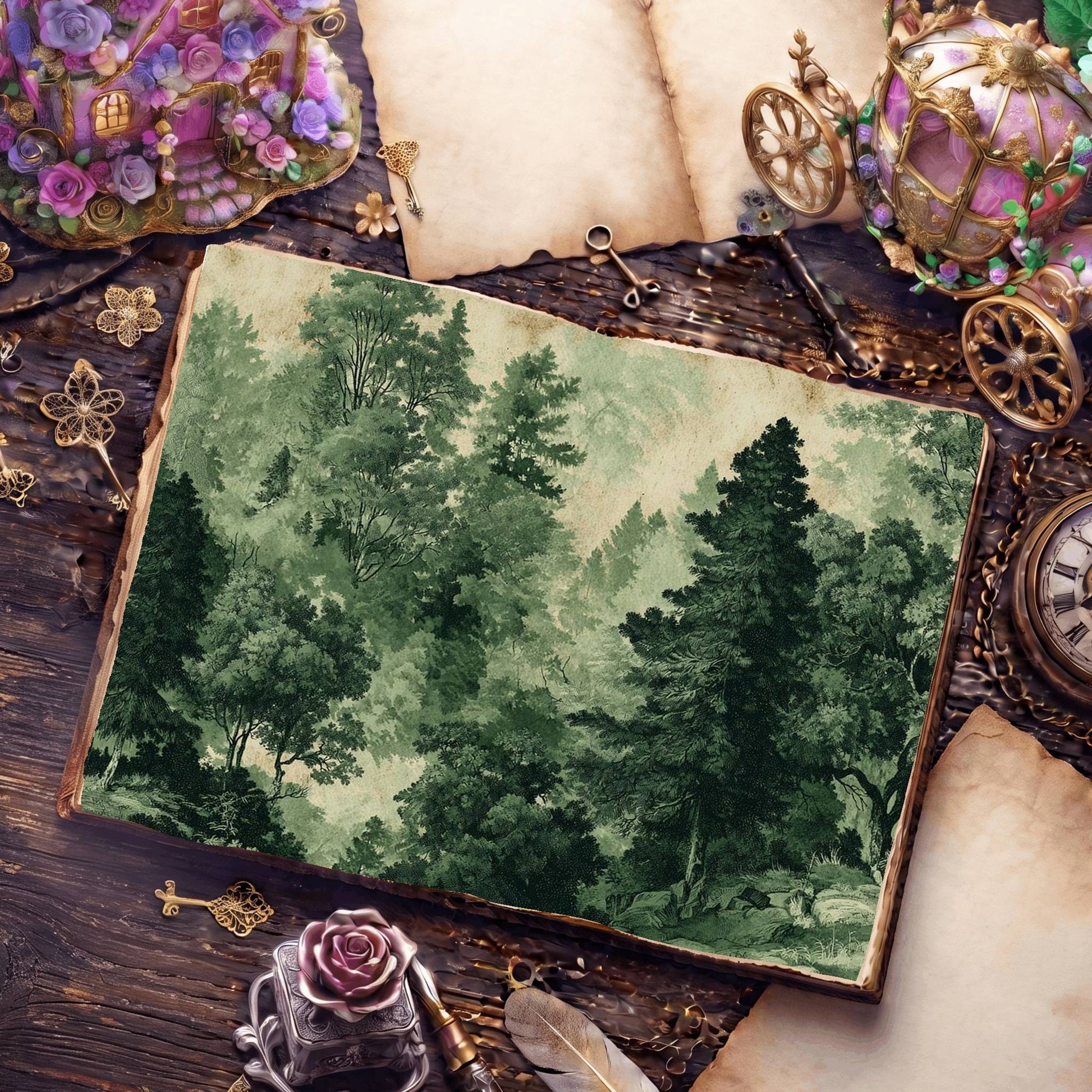 Woodland Forest Painterly Style Digital Papers