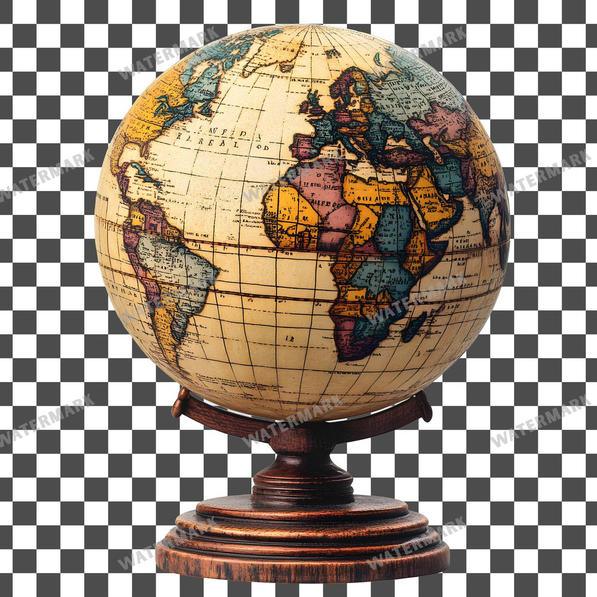 World Globe Vintage Style Clipart Pngs