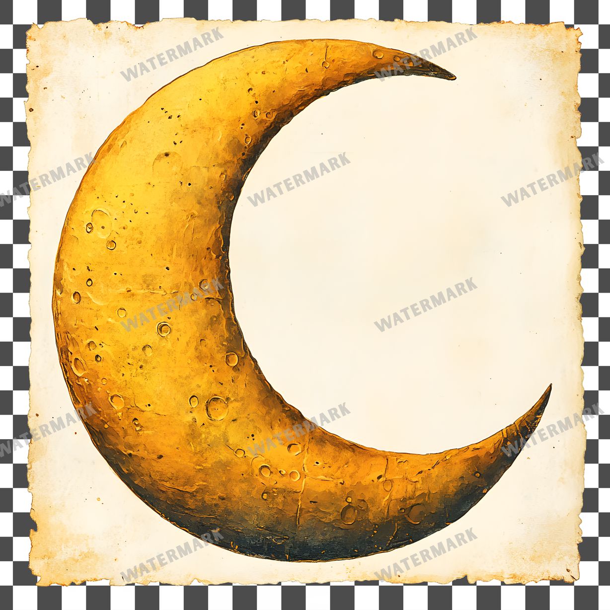 Yellow Crescent Moon Vintage Style Clipart Pngs