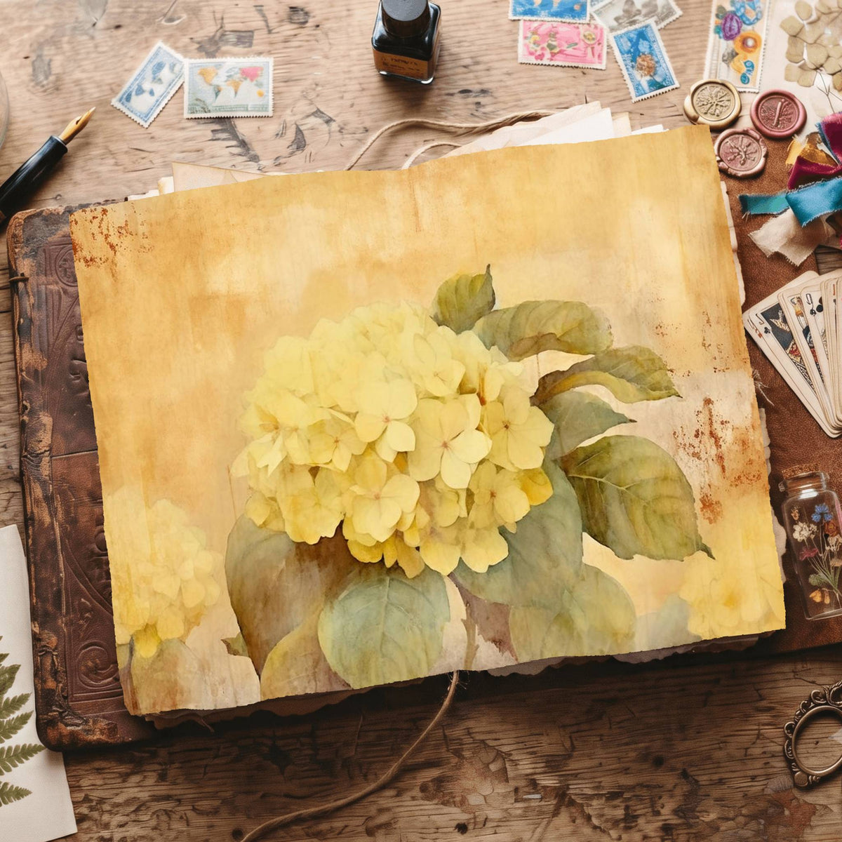 Yellow Hydrangea Digital Papers