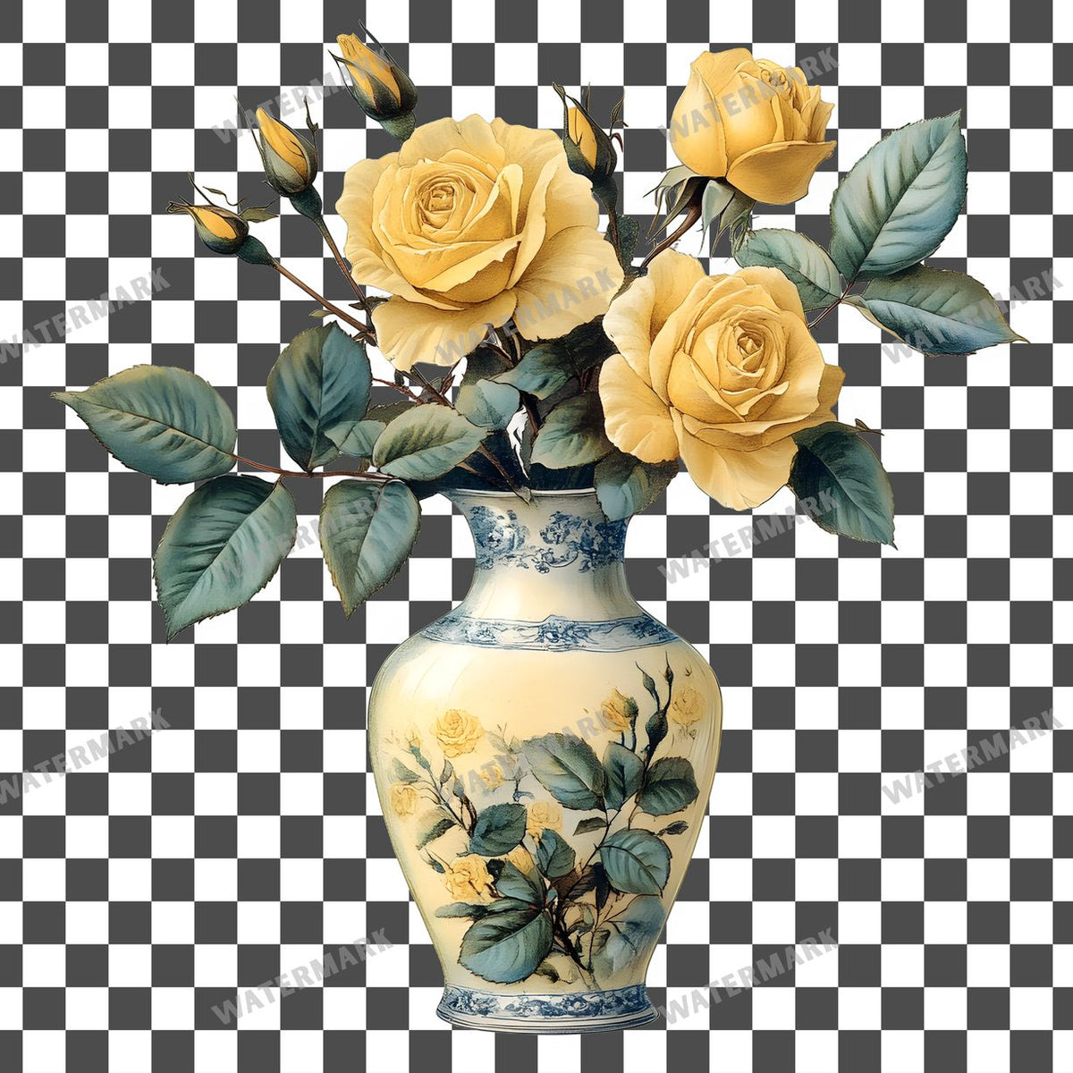 Yellow Rosease Vintage Style Clipart Pngs