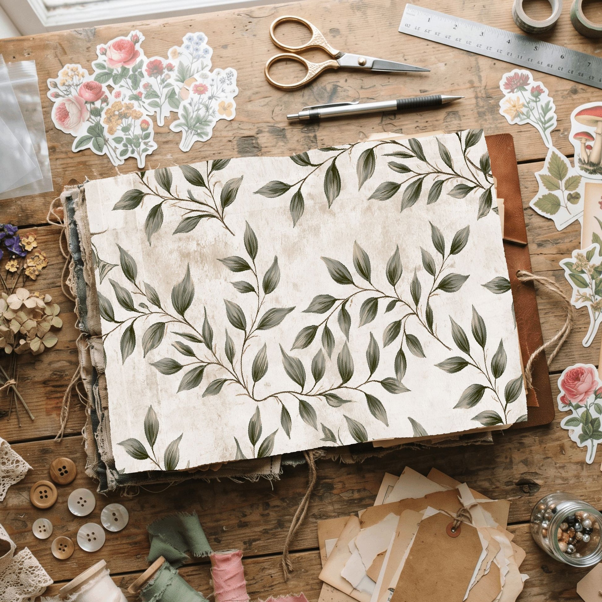 Aged Sepia Floral Vine Wallpaper