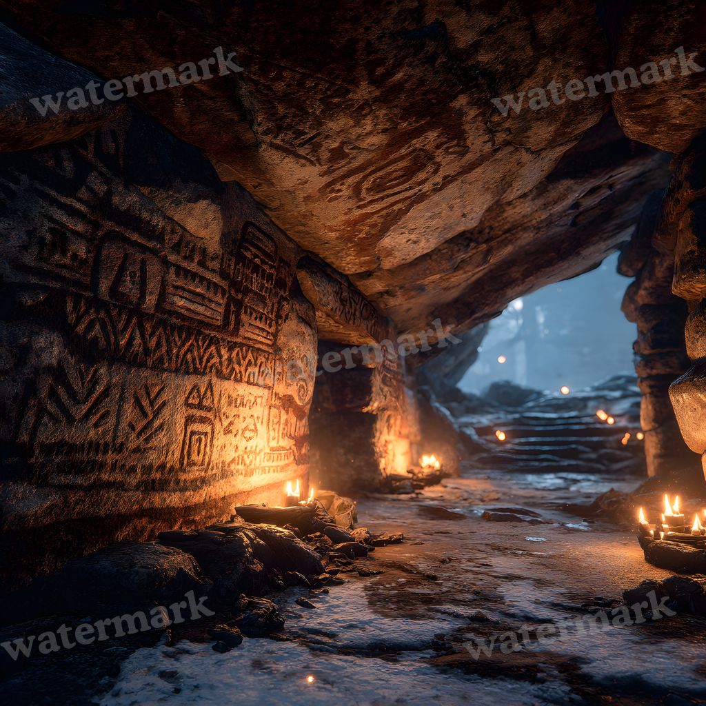 Ancient Burger Deity Cave Art Backdrop Images