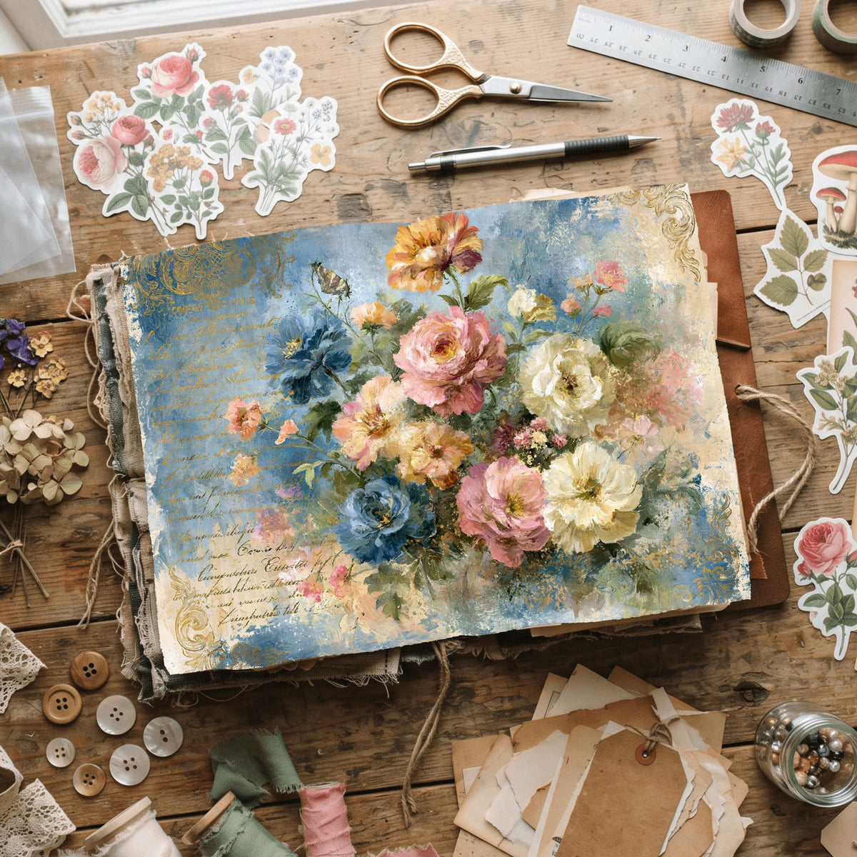 Antique Pastel Flower Garden printable junk journal paper, page preview 3