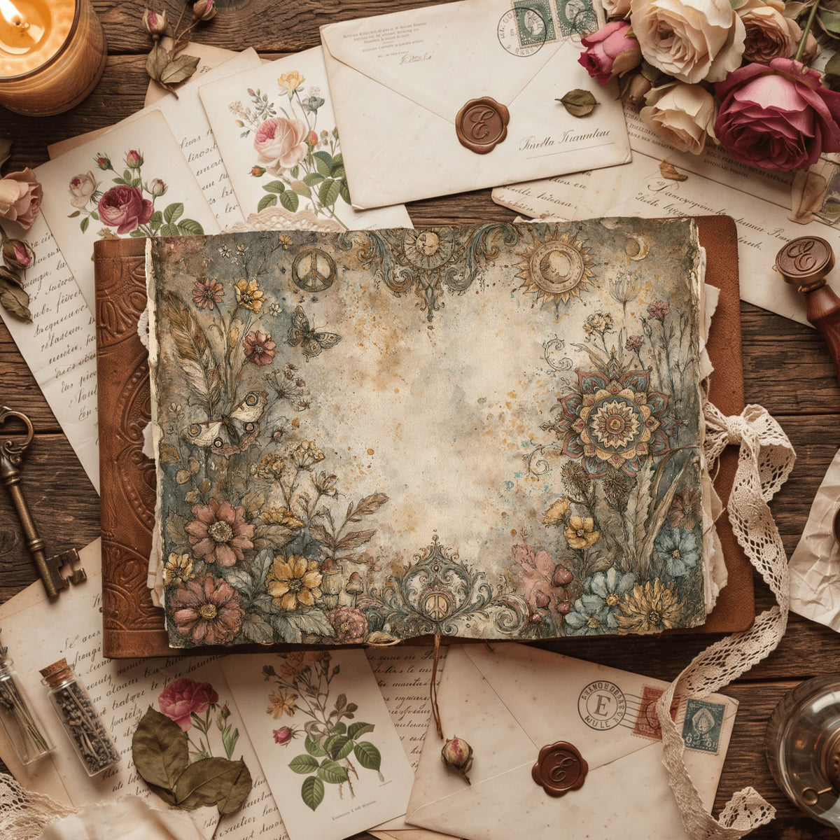 Bohemian Wildflower Journal Paper printable junk journal paper, page preview 3