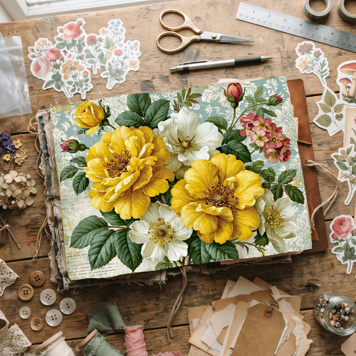 Bright Yellow Shabby Chic Journal Paper