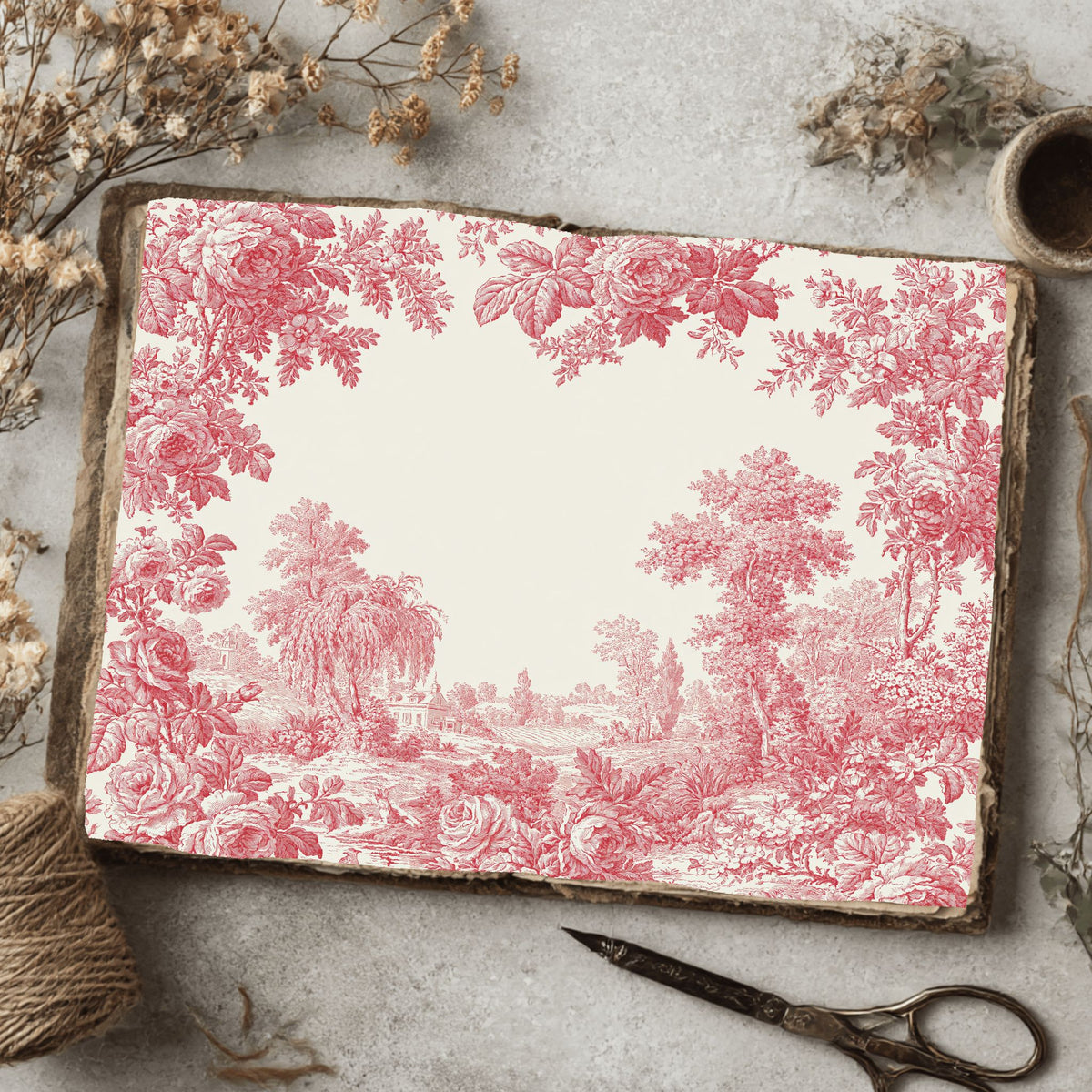 French Toile De Jouy Note Card Border