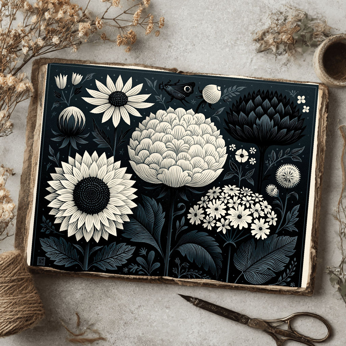 New England Wildflower Block Print