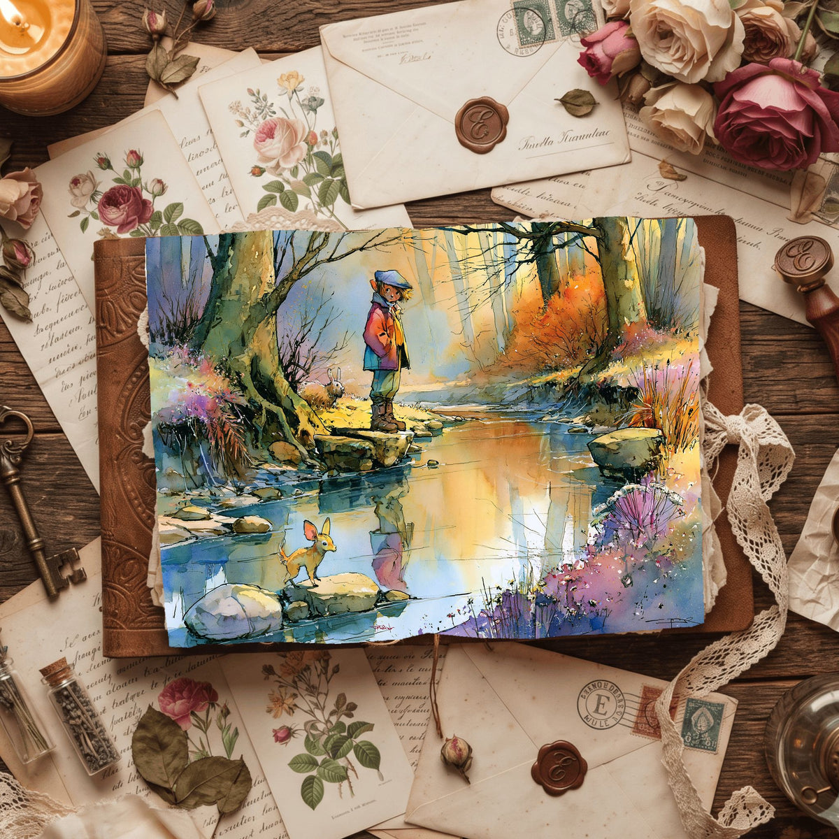 Peaceful Woodland Brook Watercolor