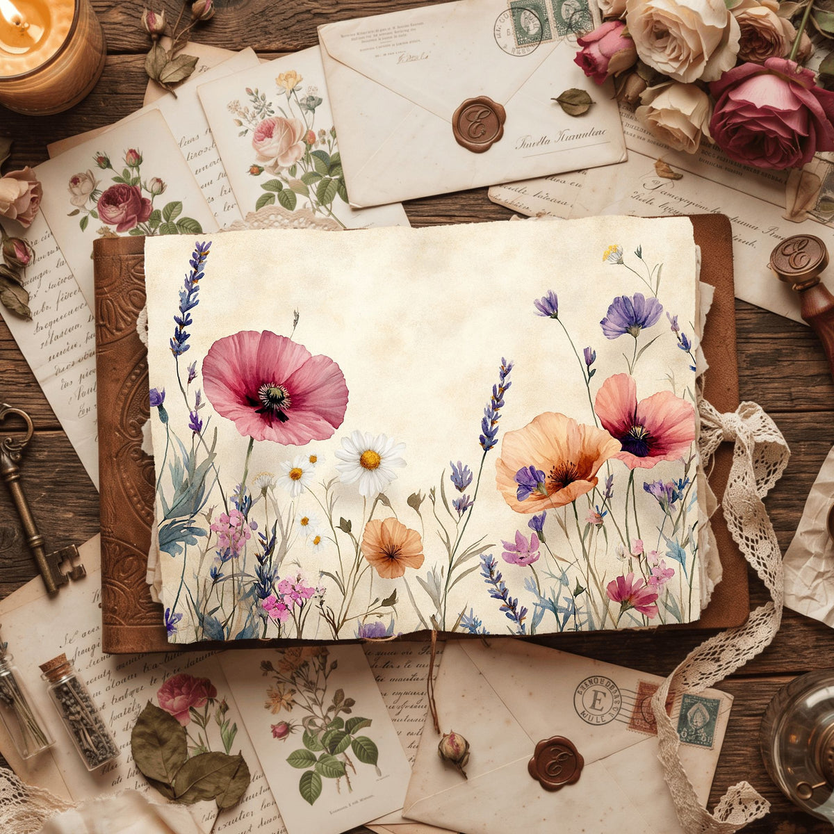 Purple Wildflower Corner Stationery