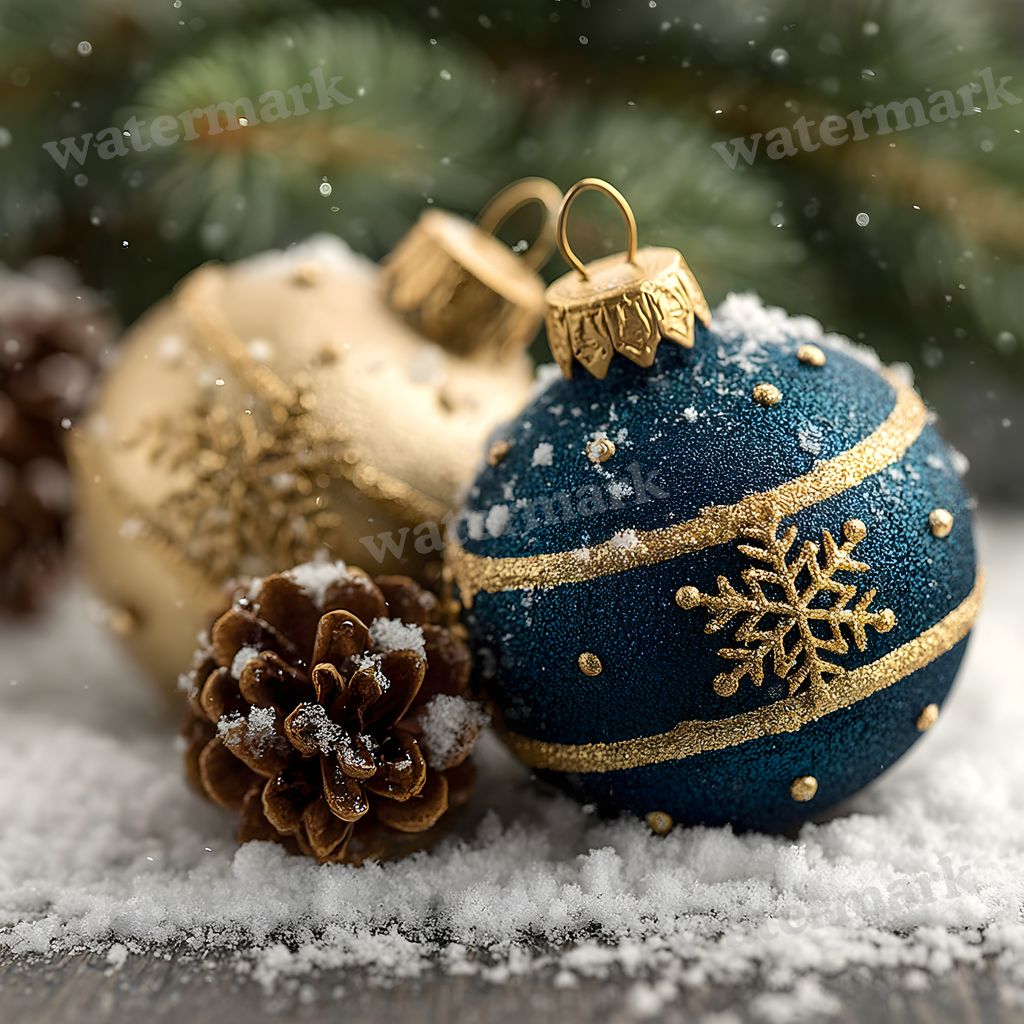 Sapphire Blue Gold Snowy Indoor Christmas Backdrop Images