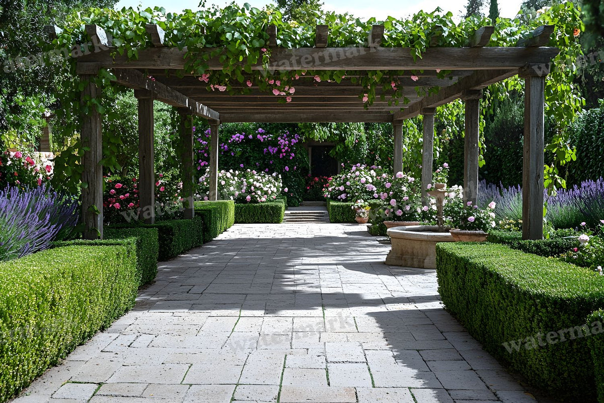 Secret Garden Pergola digital photo backdrop for photo editing, preview 2