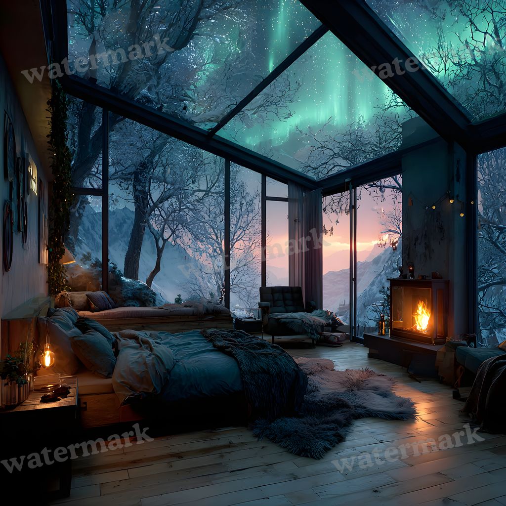 Snowy Glascabin Bedroom Backdrop Images