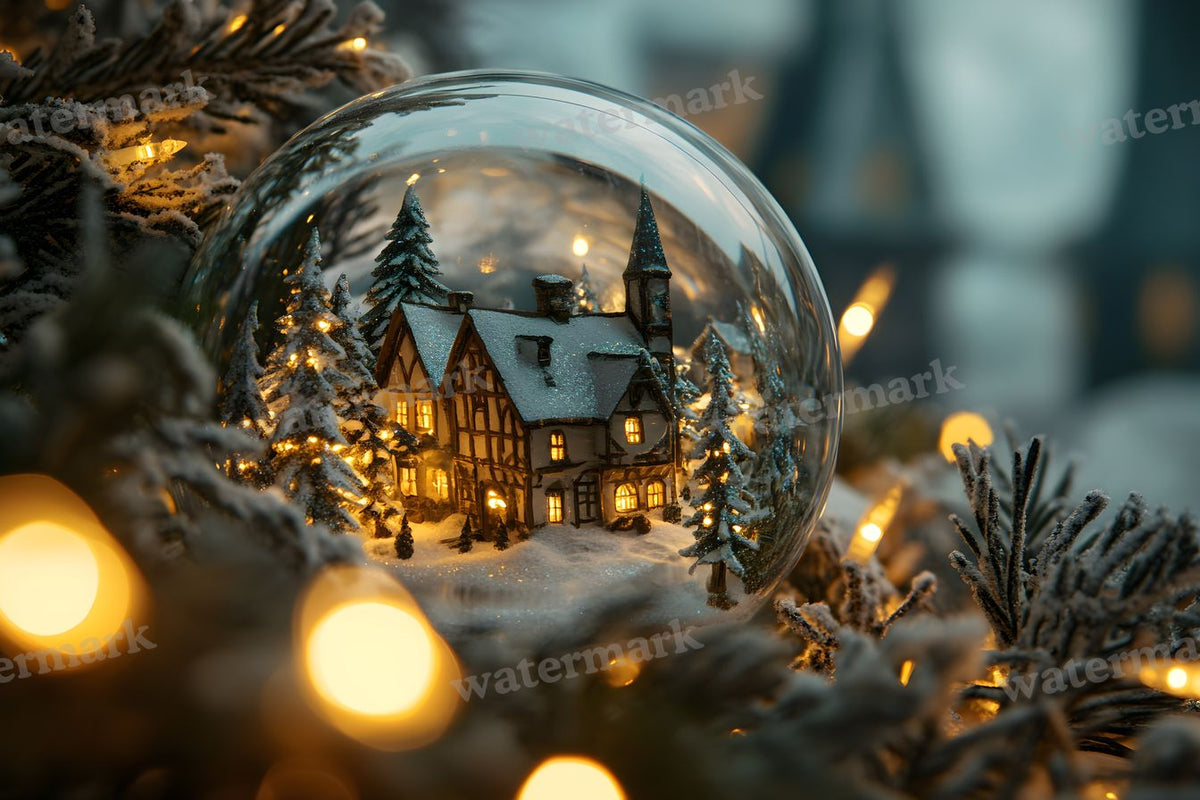 Snowy Snow Globe digital photo backdrop for photo editing, preview 2