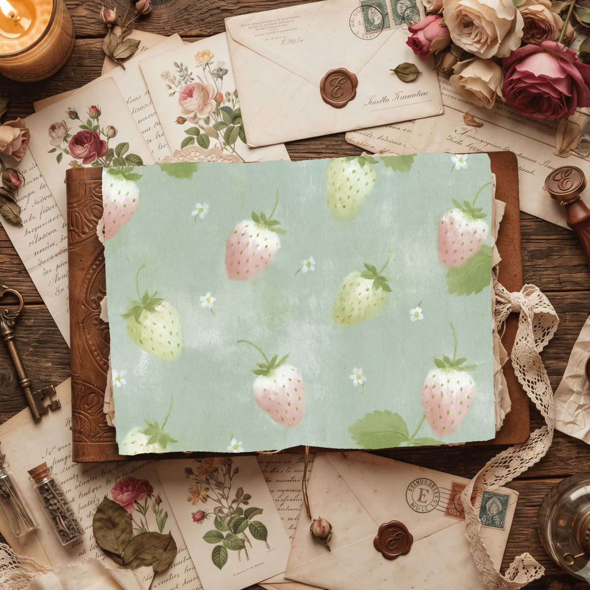 Strawberry Botanical Scrapbook Paper