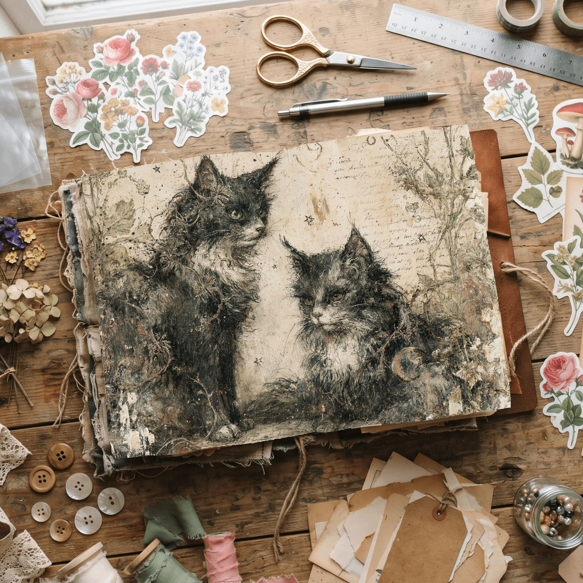 Vintage Black Cat Journal Paper