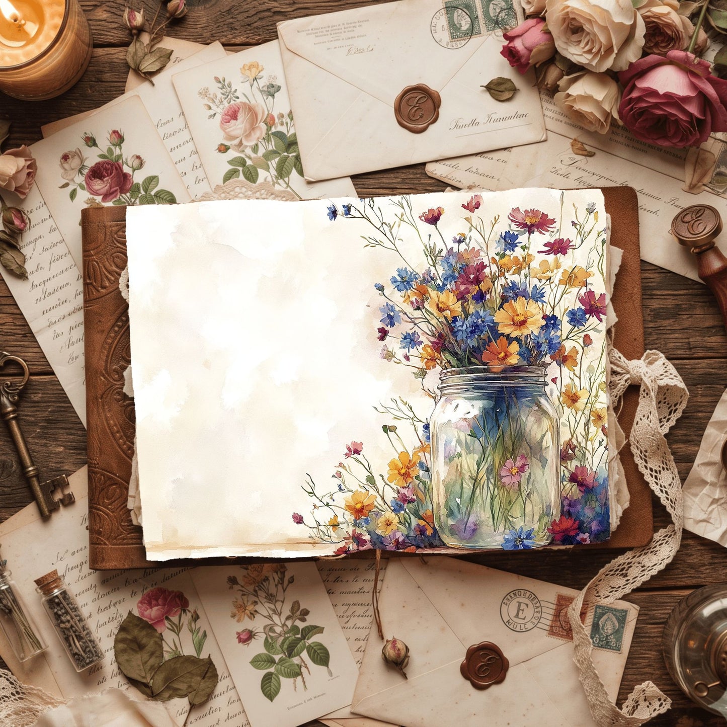 Wildflower Mason Jar Writing Paper