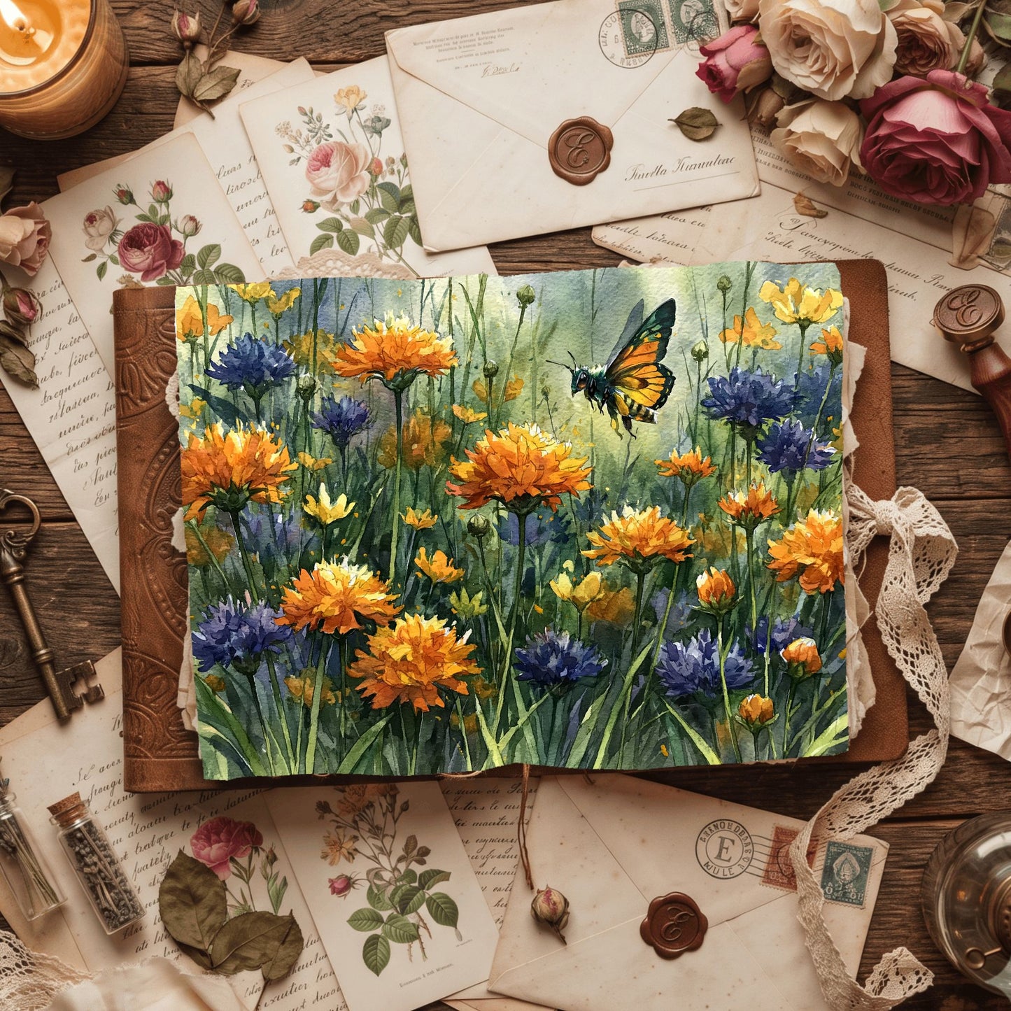 Wildflower Meadow With Honey Bee