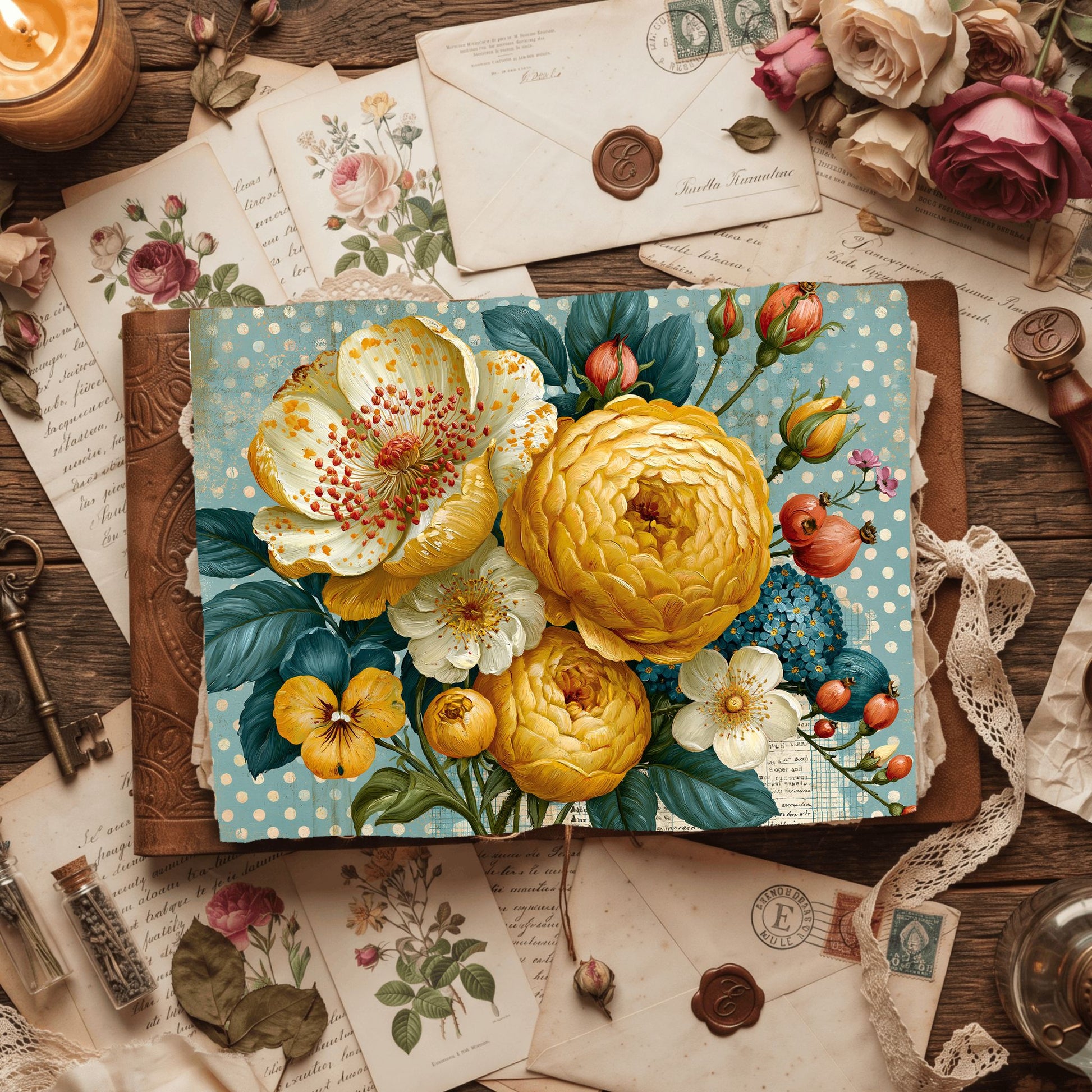 Yellow Shabby Chic Journal Paper