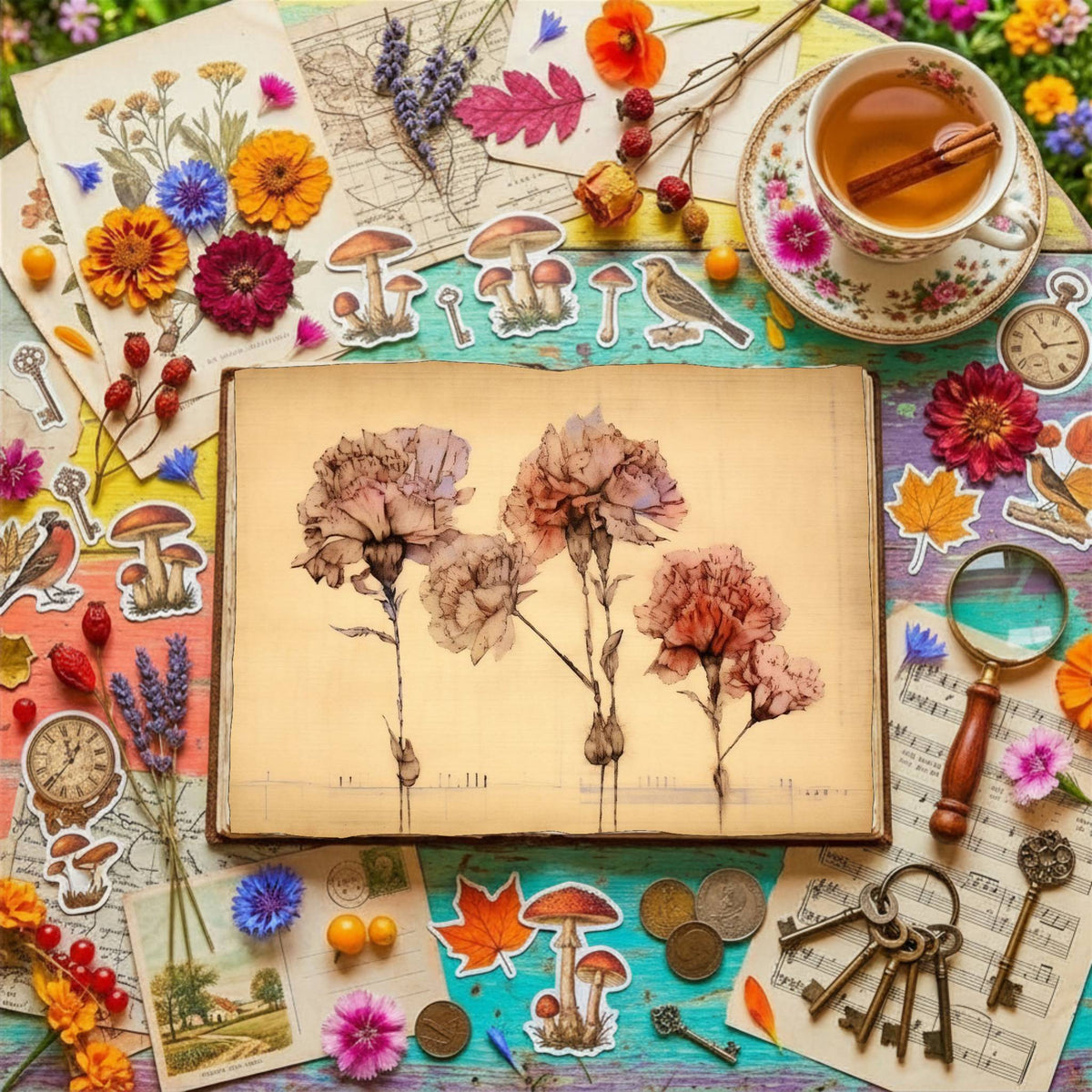 Autumn Carnations Digital Papers