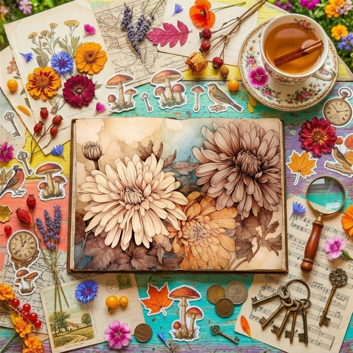Autumn Chrysanthemums Digital Papers