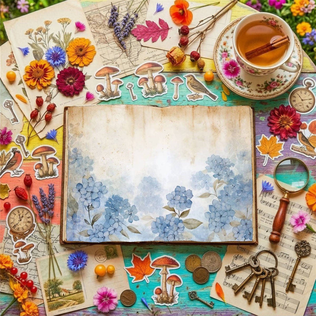Blue Floral Digital Papers