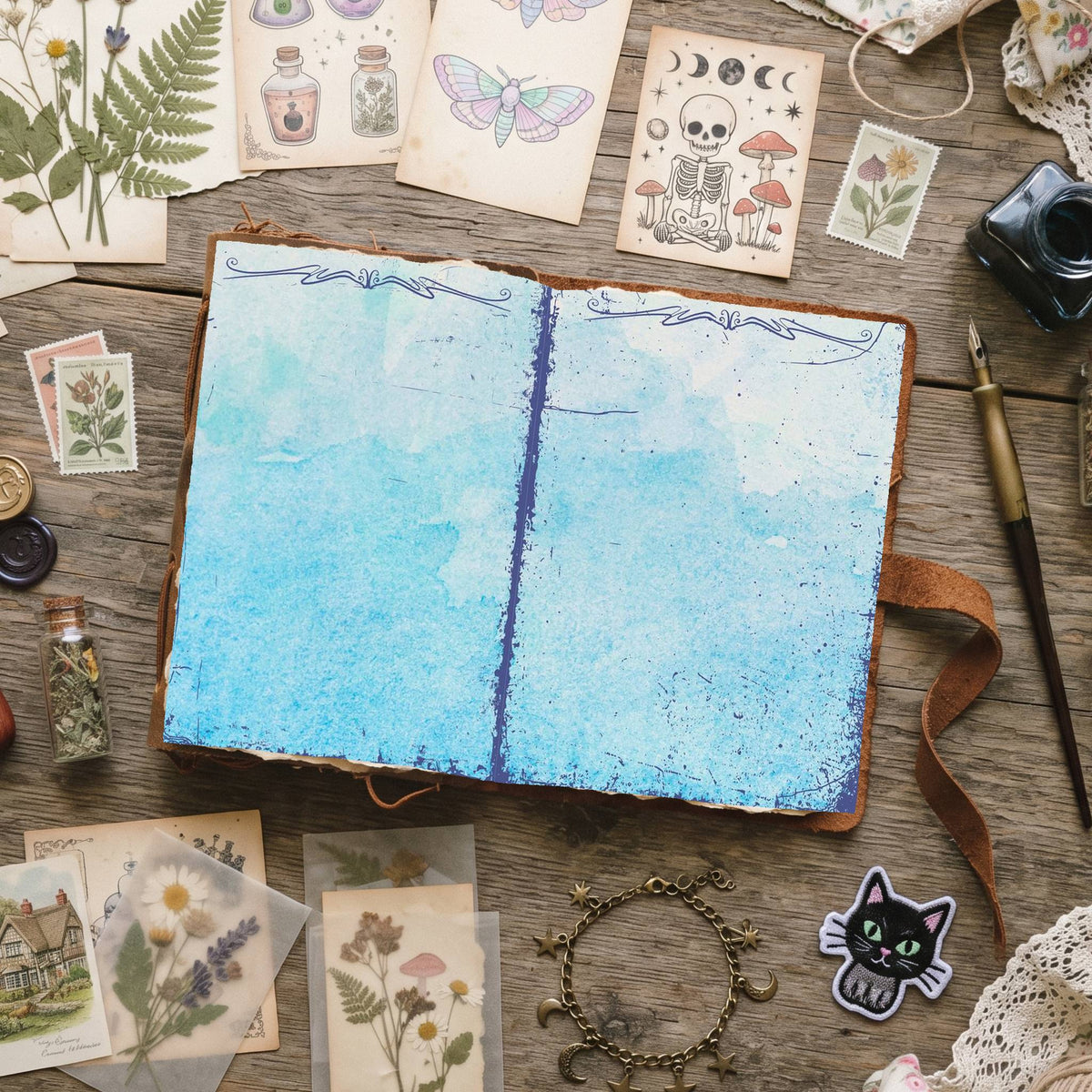 Blue Watercolor Distressed Blank And Lined Digital Papers