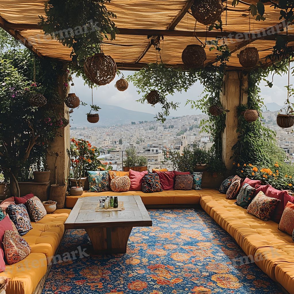 Bohemian Rooftop digital photo backdrop for photo editing, preview 1