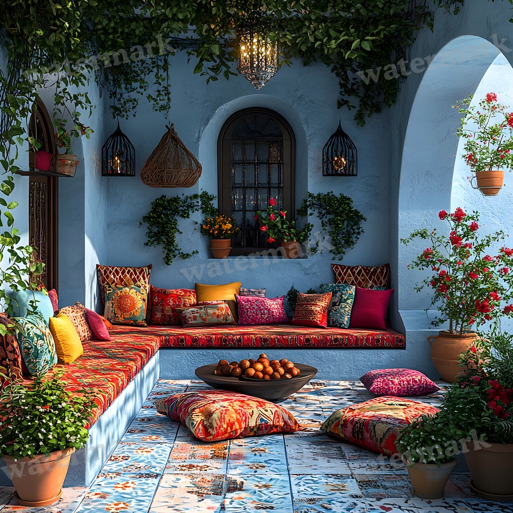 Bohemian Terrace digital photo backdrop for photo editing, preview 1