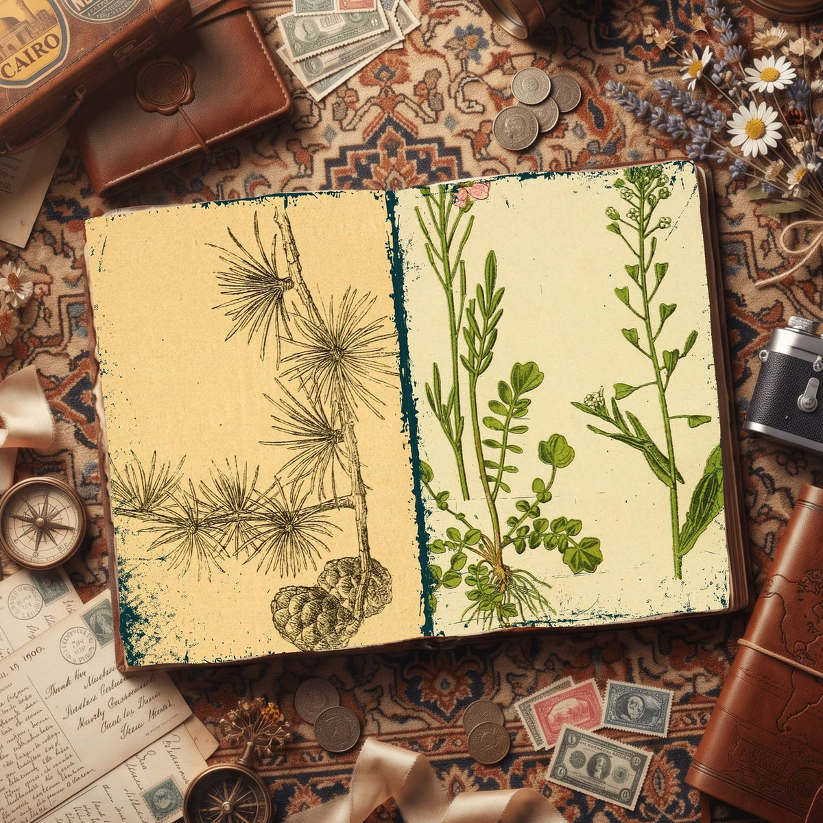 Botanical printable junk journal paper, page preview 3