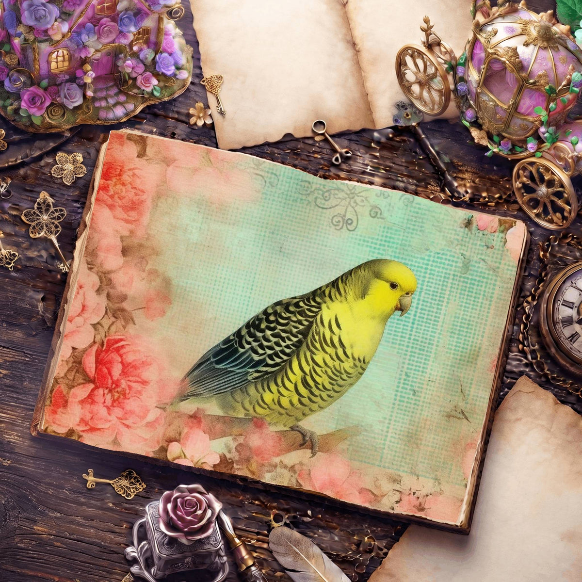Budgie Parakeet Birds Pastel Digital Papers