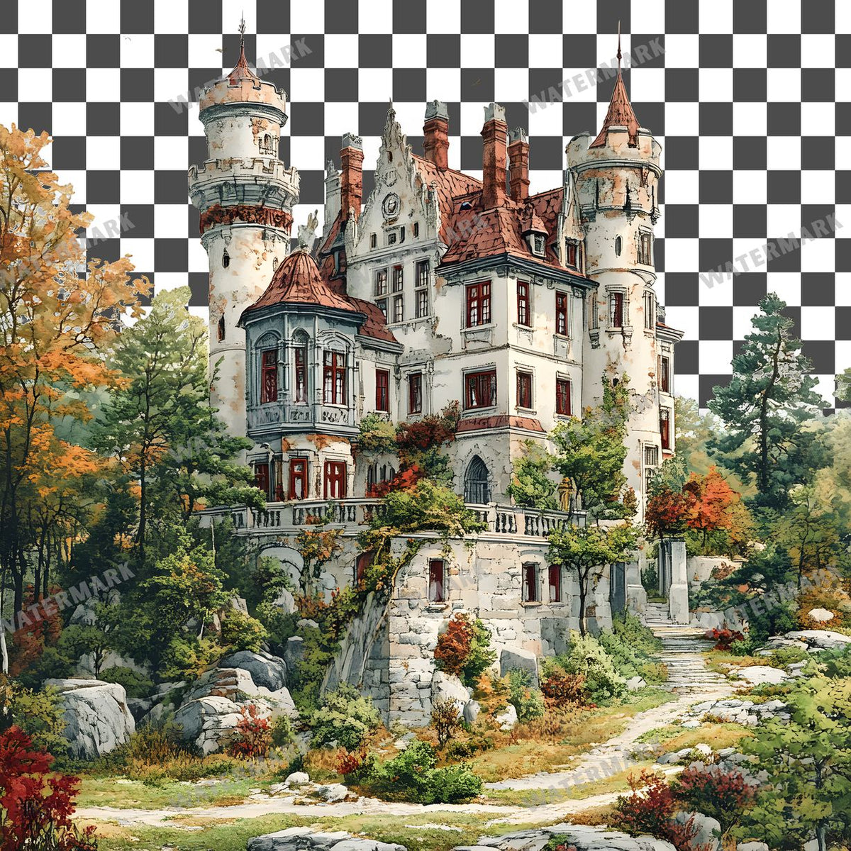Castle Vintage Style Clipart Pngs
