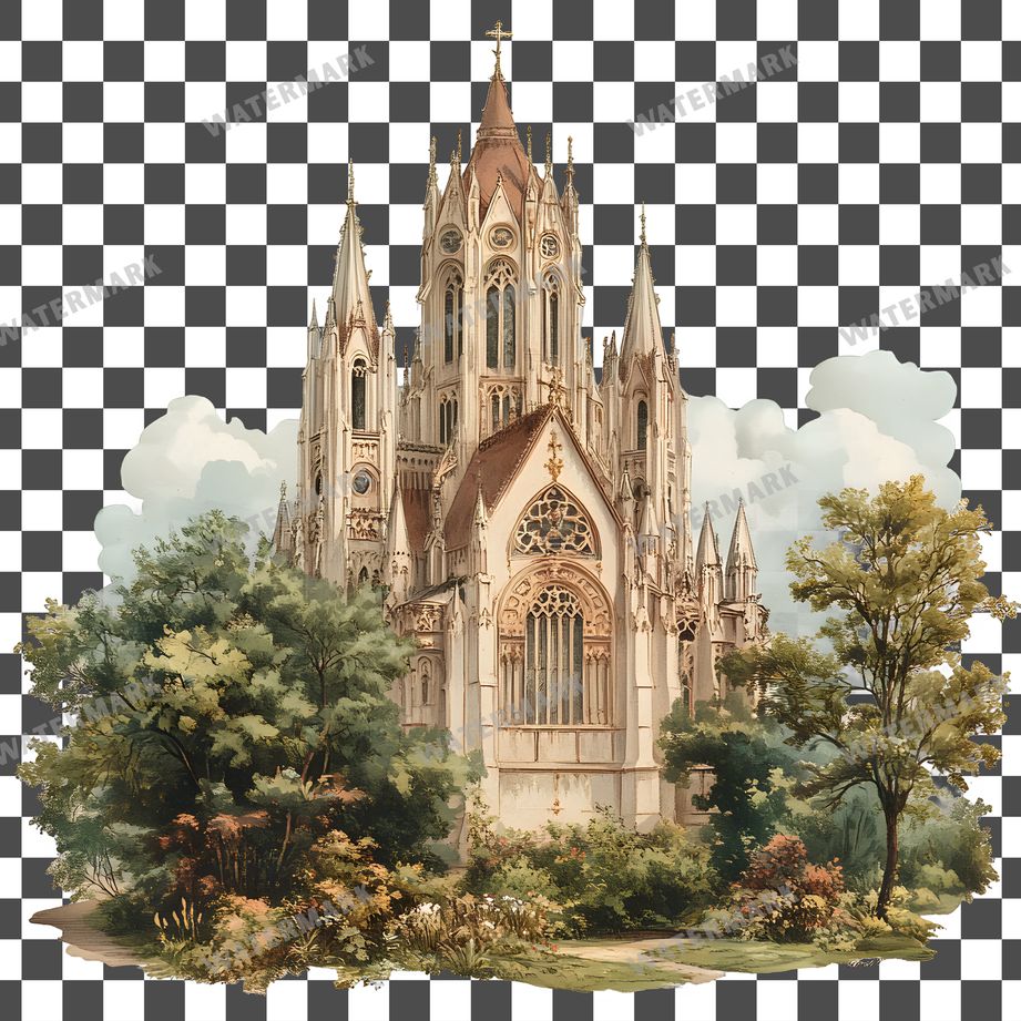 Cathedral Vintage Style Clipart Pngs