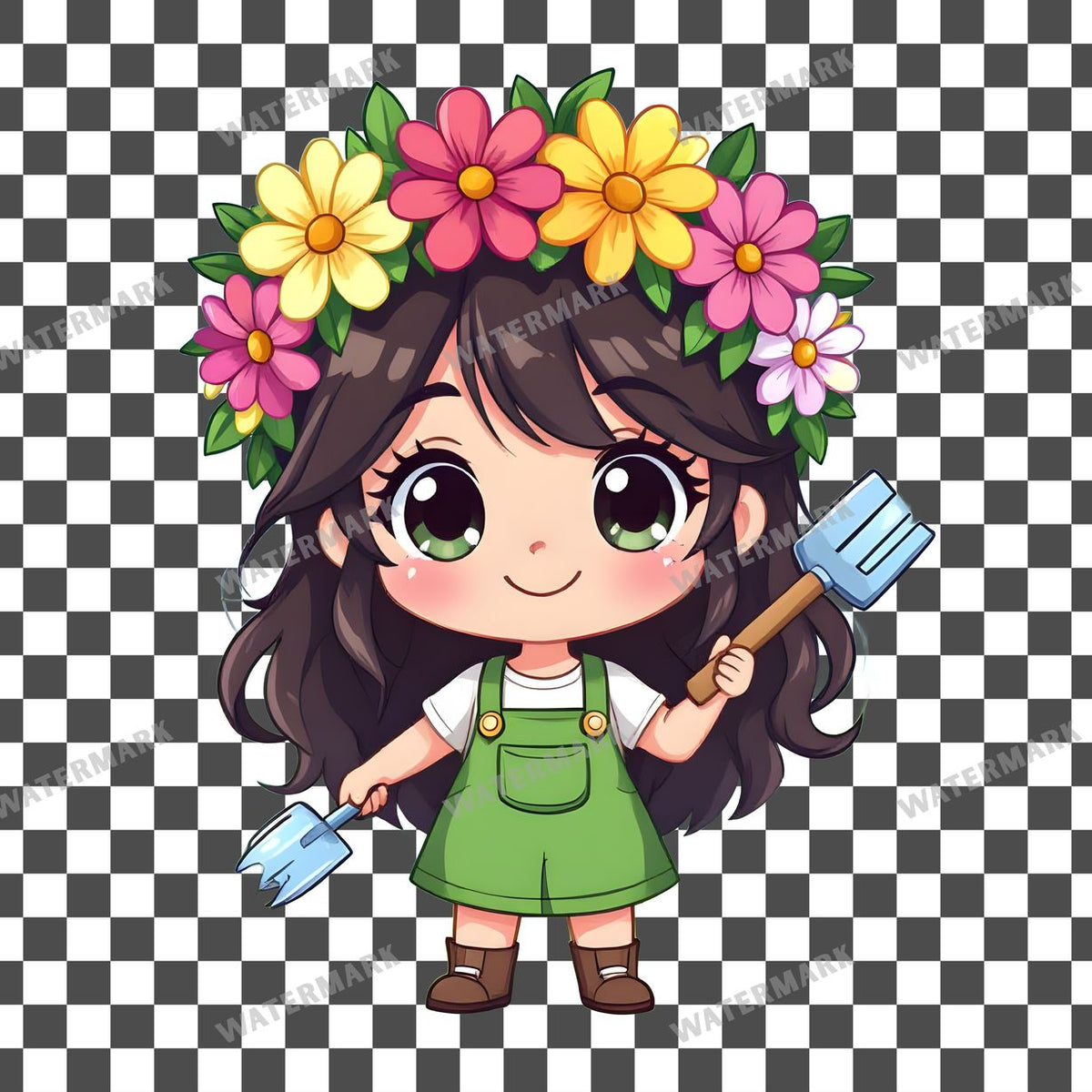Chibi Gardener Flower clipart PNG on a transparent background, design 3
