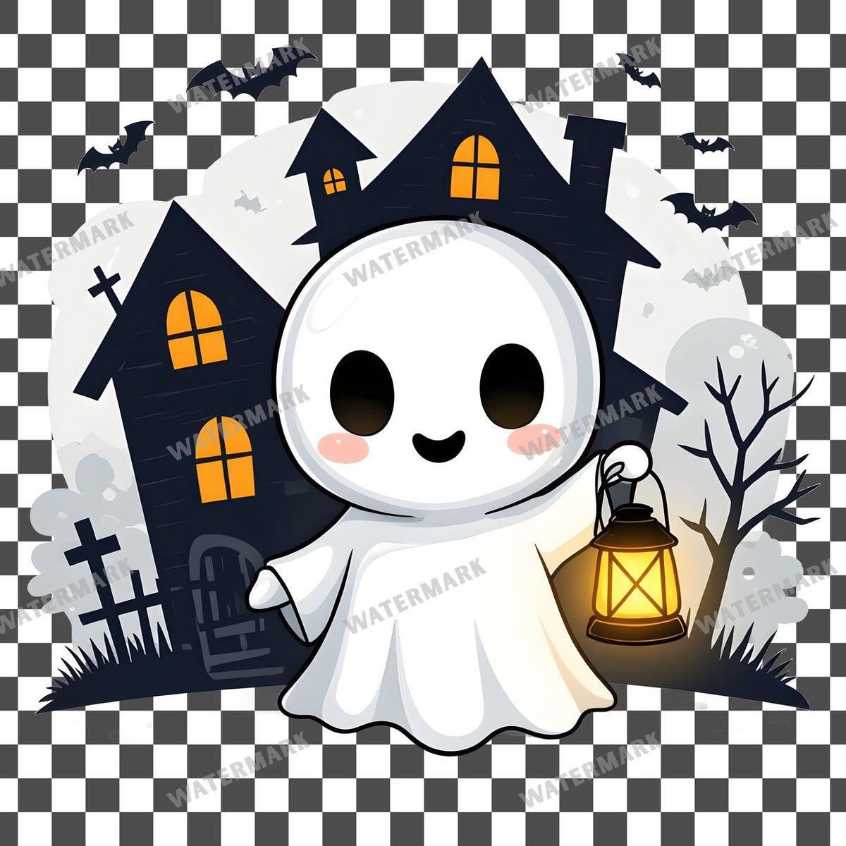 Chibi Ghost clipart PNG on a transparent background, design 3