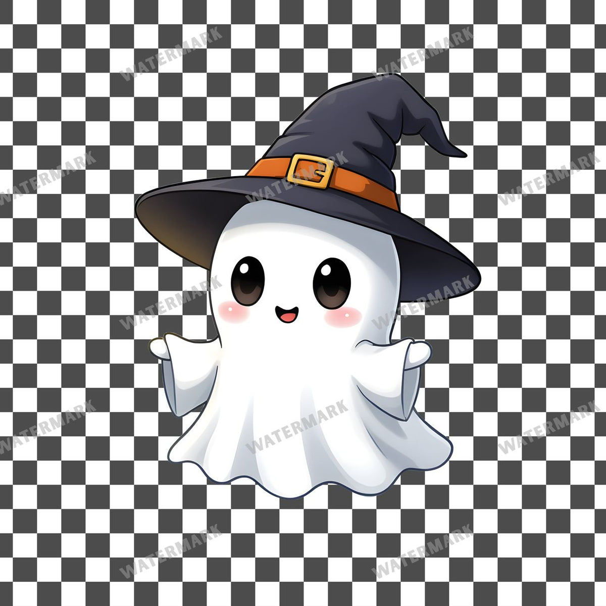 Chibi Ghost Witch clipart PNG on a transparent background, design 3