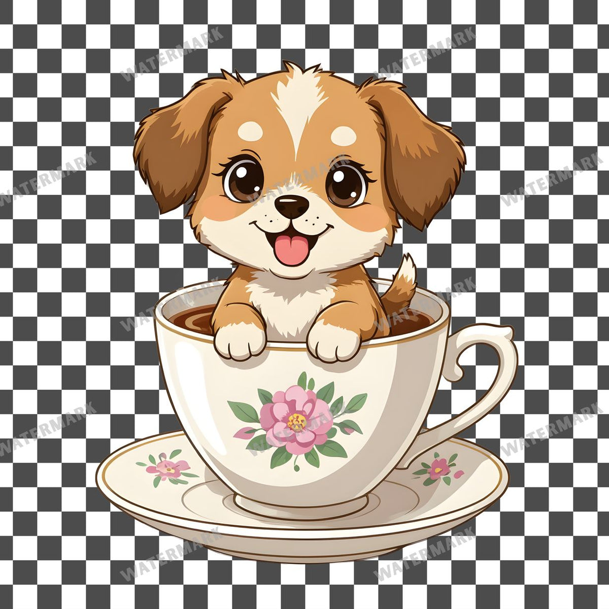 Chibi Puppy Teacup clipart PNG on a transparent background, design 3