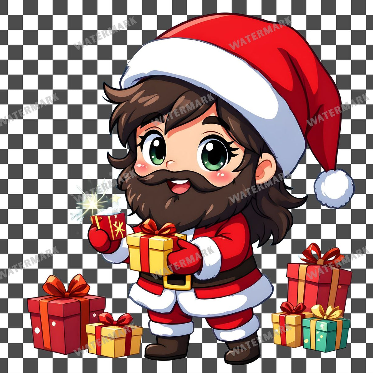 Chibi Santa Delivering Presents Clipart Pngs