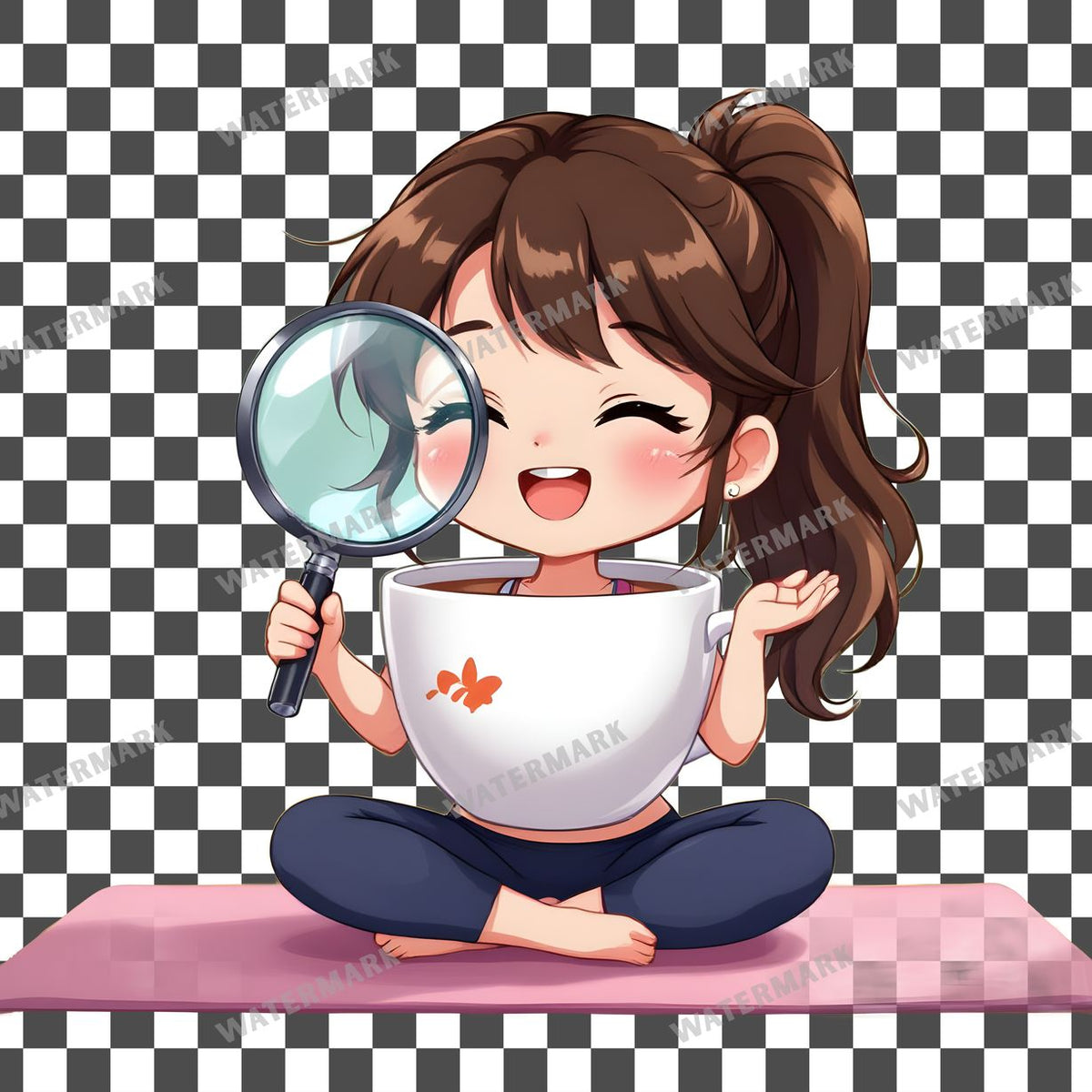 Chibi Singing Teacup clipart PNG on a transparent background, design 3
