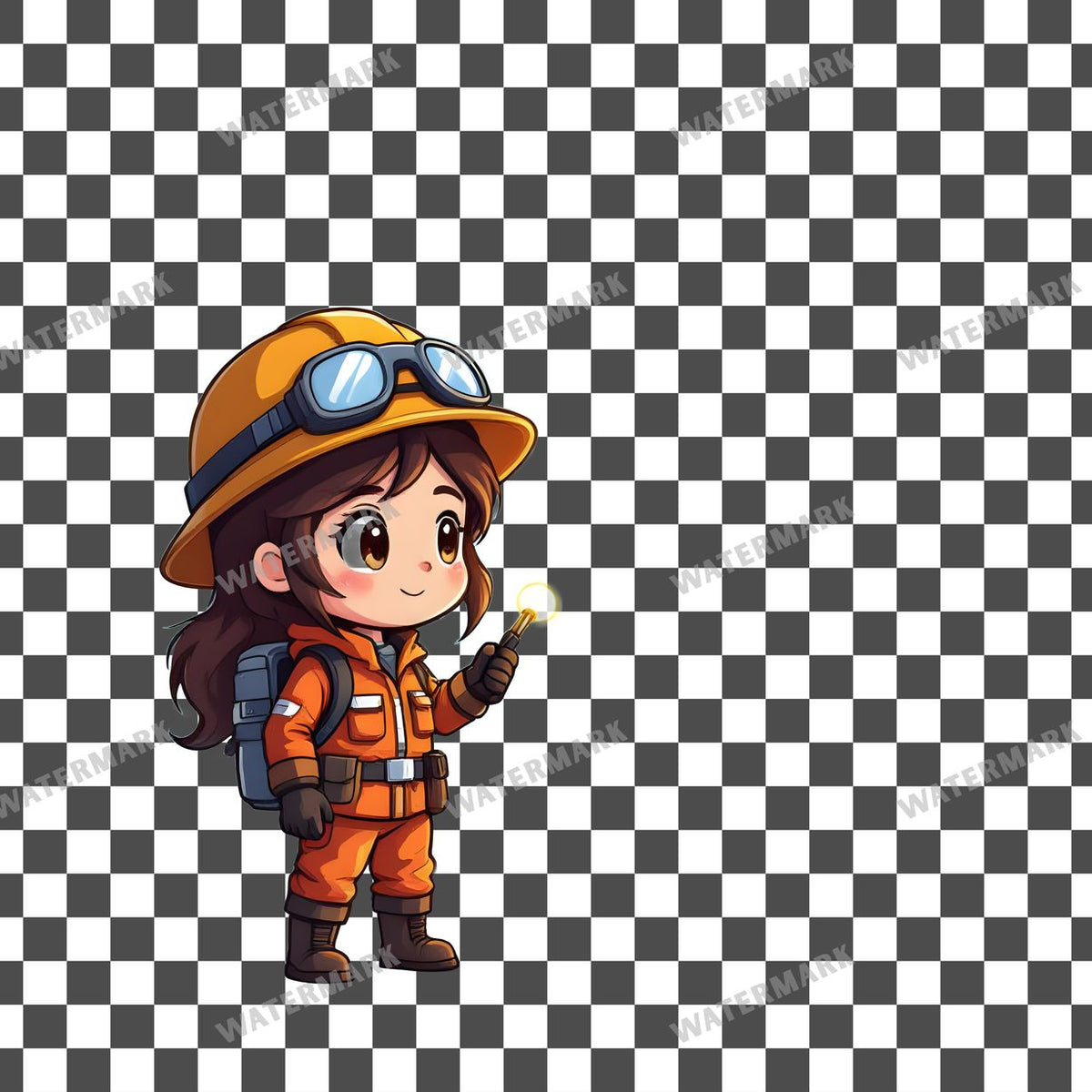 Chibi Volcanologist Observing Eruption clipart PNG on a transparent background, design 3