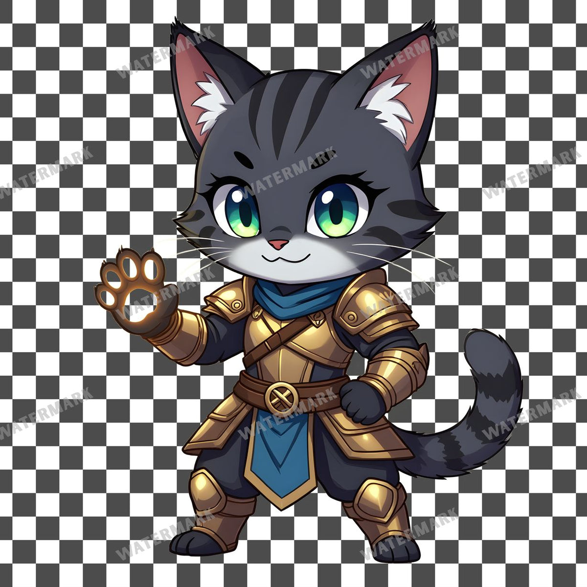Chibi Warrior Cat clipart PNG on a transparent background, design 3