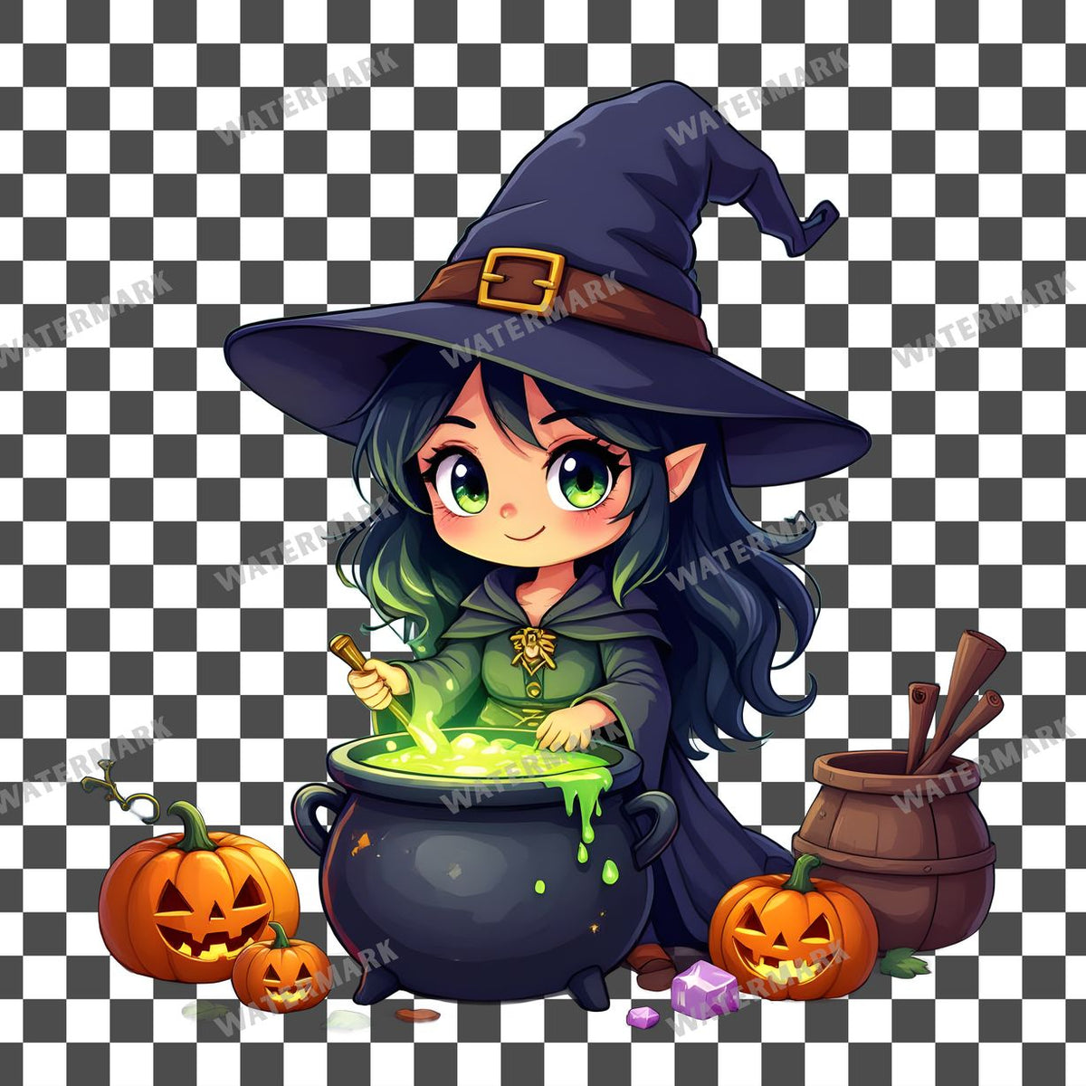 Chibi Witch Brewing Clipart Pngs