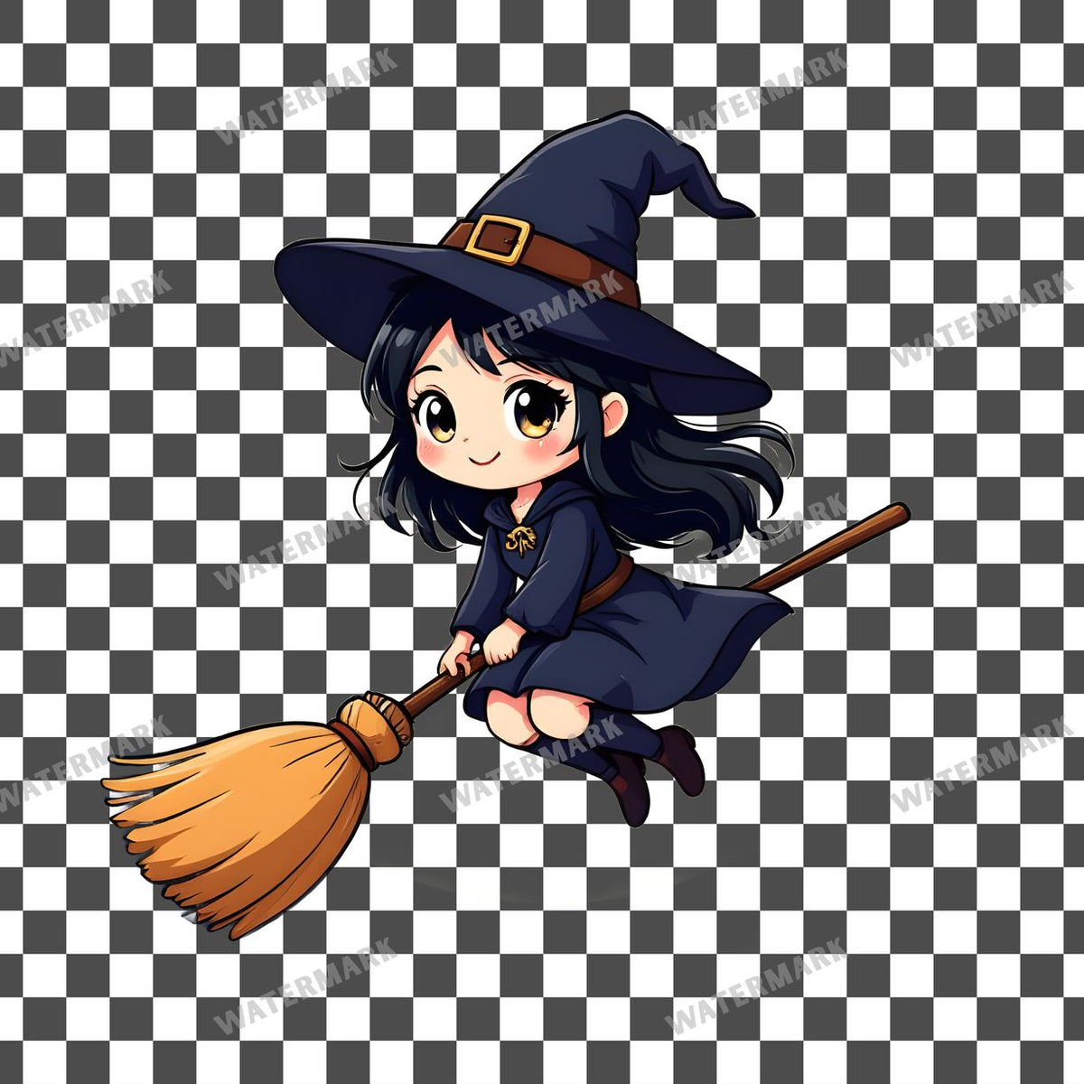 Chibi Witch Flying Clipart Pngs