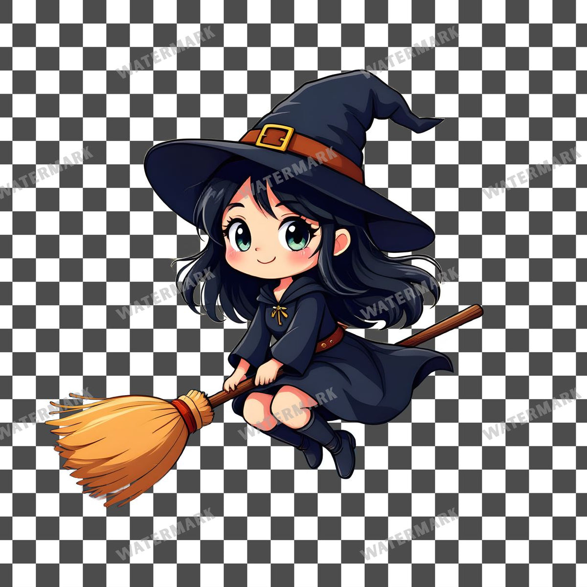 Chibi Witch Flying Clipart Pngs