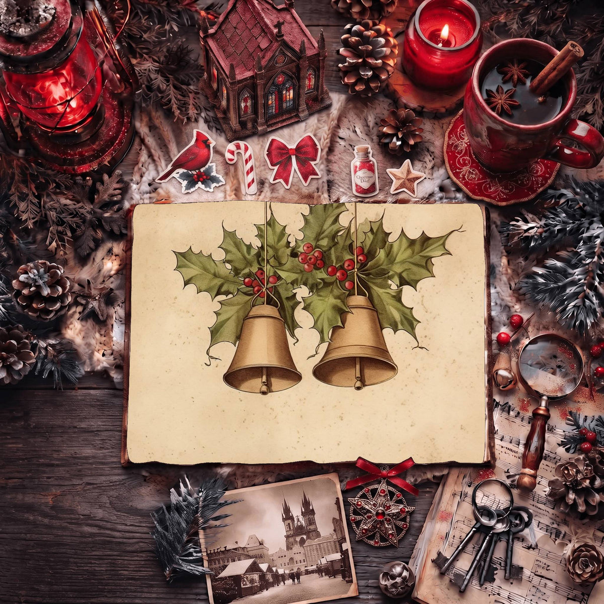Christmas Bells Vintage Digital Papers