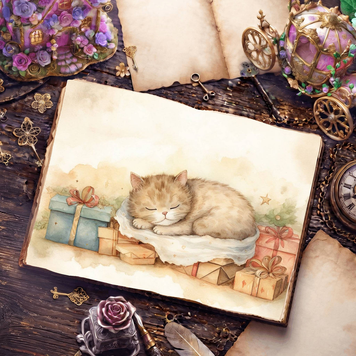 Christmas Cosy Cat Digital Papers