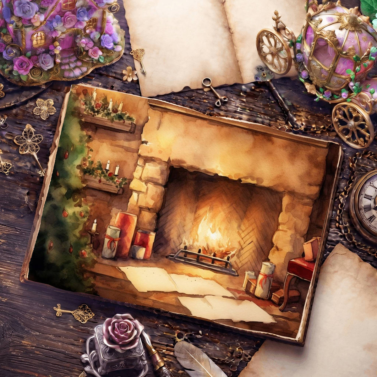 Christmas Fireplace Digital Papers