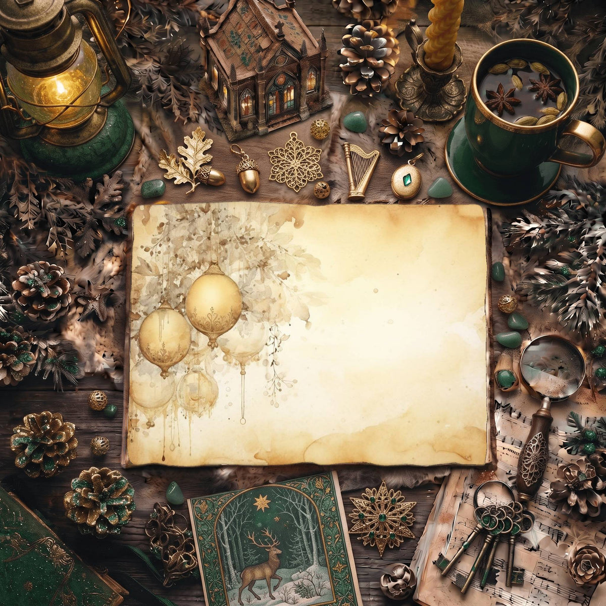 Christmas Gold Baubles Digital Papers