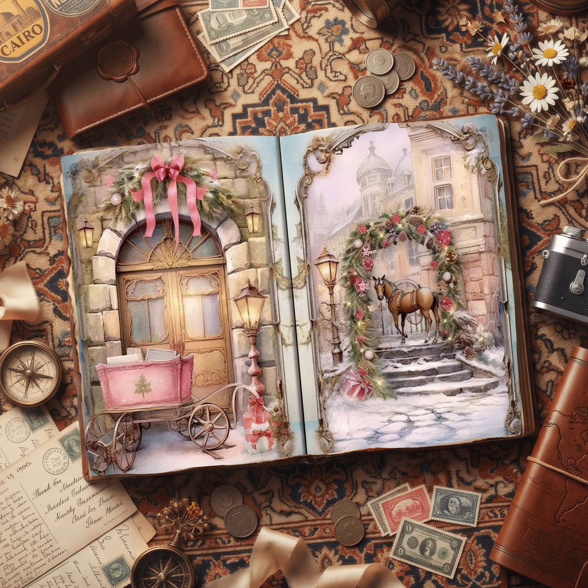 Christmas Pastel Rococo Digital Papers