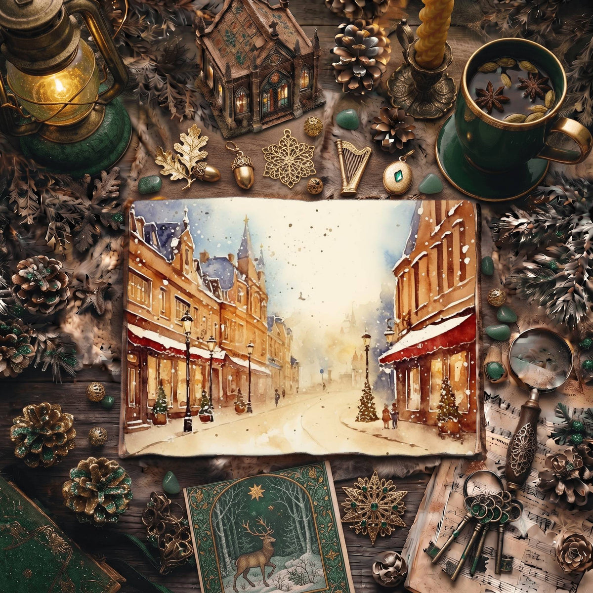 Christmas Snowy Town Digital Papers